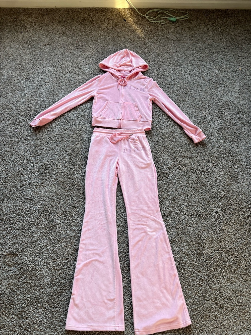 PINK Victoria's Secret Soft Pink Velour Hooded Pajama Set